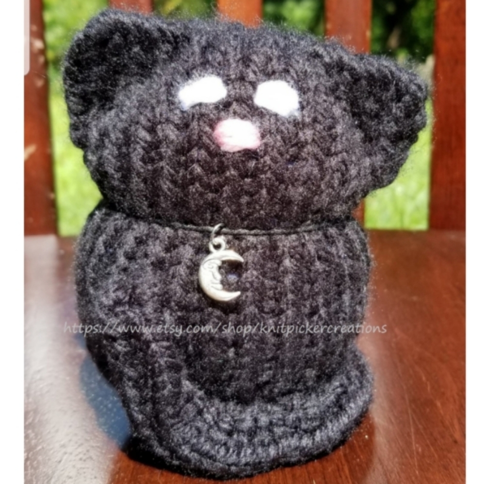 Black Stuffed Cat with Moon Charm